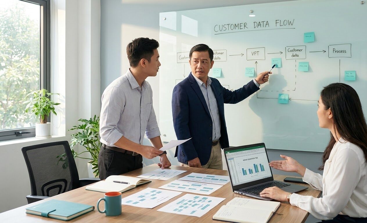 Đội ngũ SME cùng rà soát quy trình và dữ liệu trước khi triển khai tự động hóa